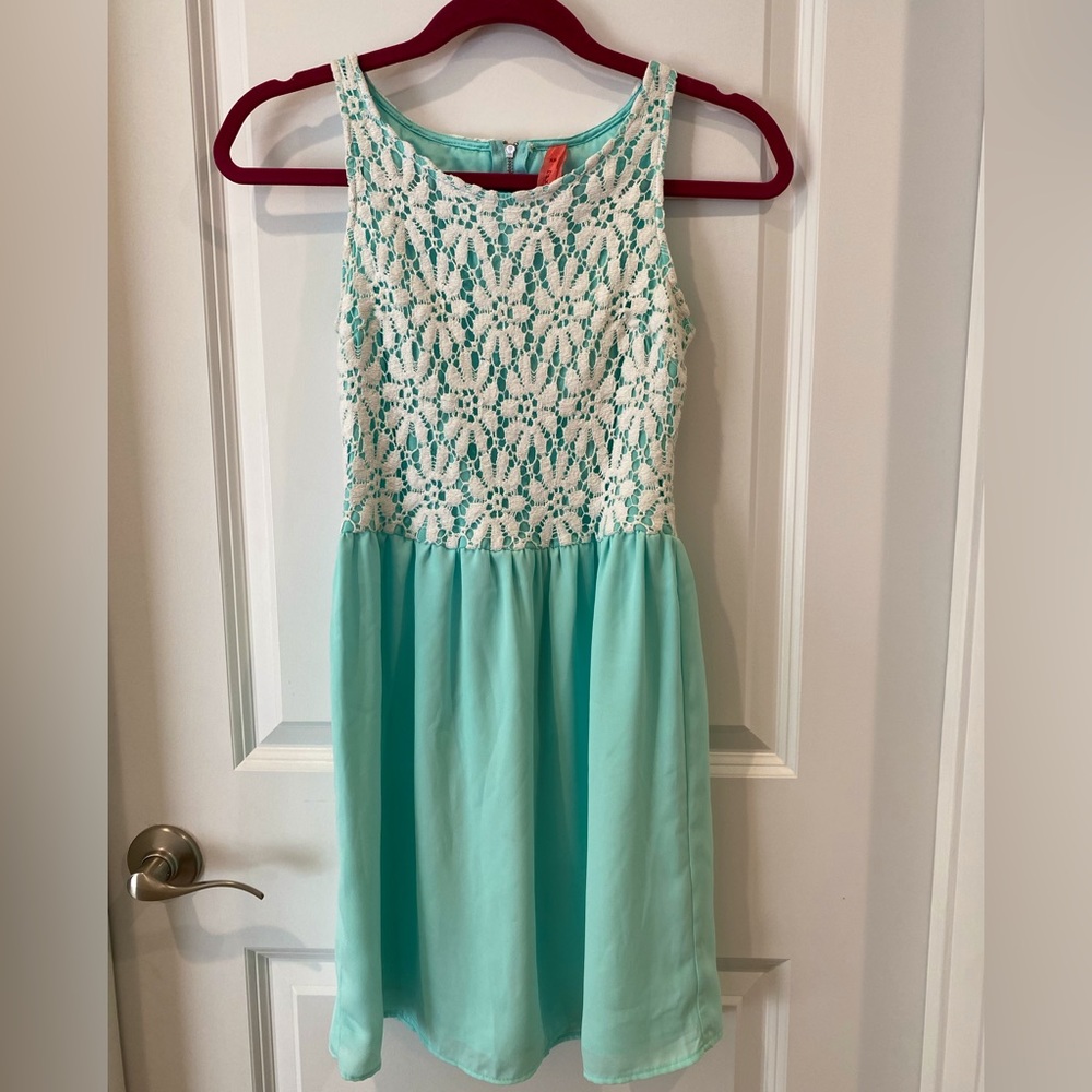 Light Teal Dress with Lace Flower Detail Size XS